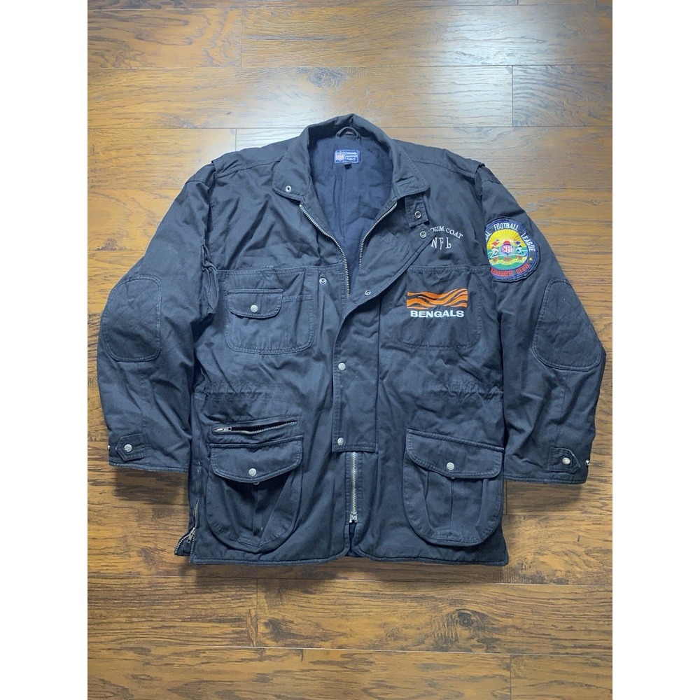 Vintage NFL Cincinnati Bengals Stadium Coat Mens XL Black Canvas Quilted Jacket